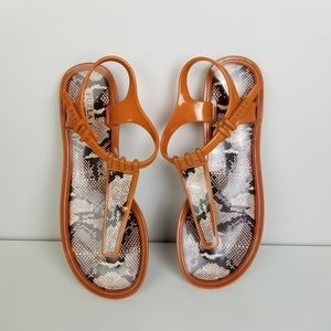 Furla jelly snakeskin print thong sandal orange
